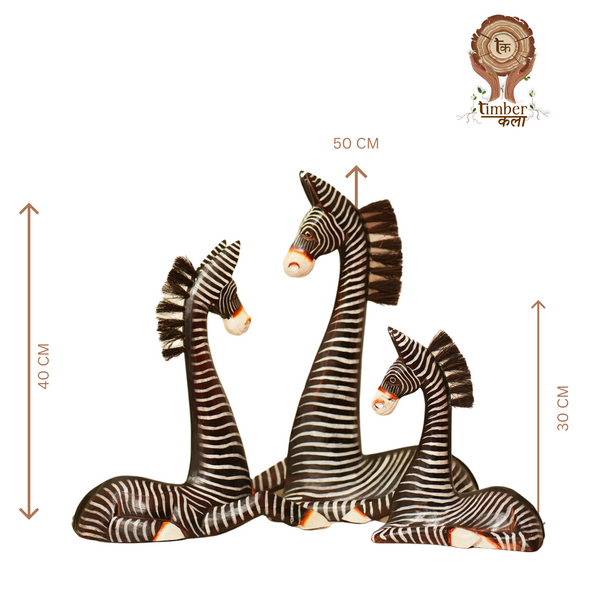 TIMBER KALA'S RESTING ZEBRA HERD FOR DECOR - SET OF 3 PC'S
