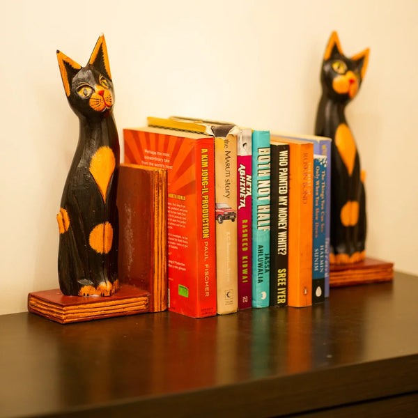 TIMBER KALA'S CAT BOOKENDS FOR DECOR