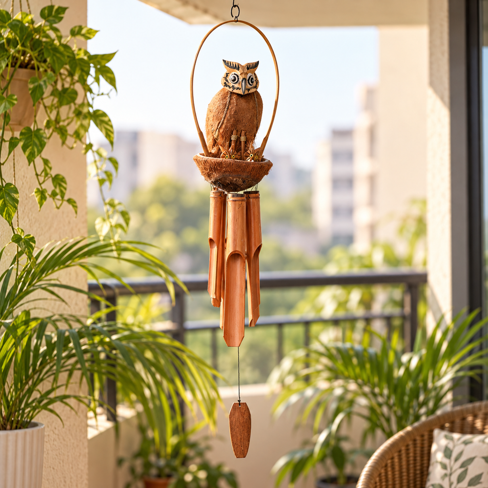 TIMBER KALA’S OWL BIG WITH OWLETS CELESTIAL CHIMES FOR OUTDOORS