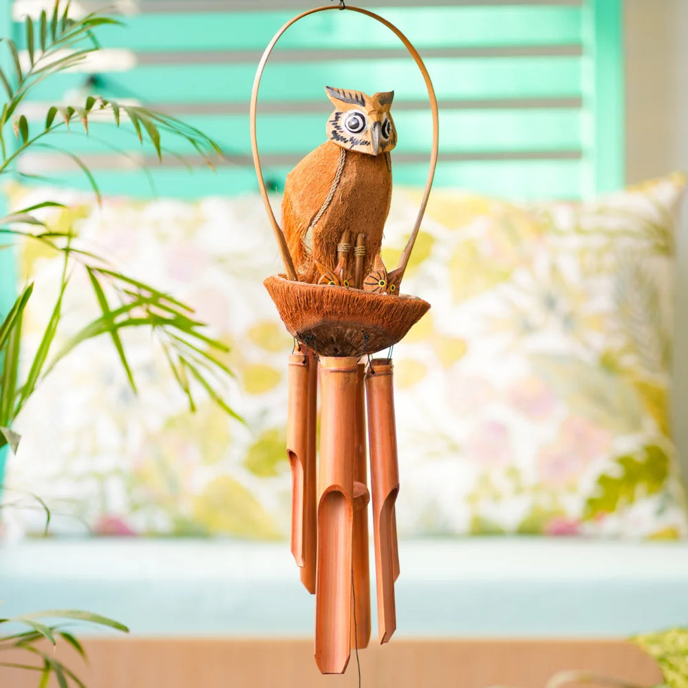 TIMBER KALA’S OWL BIG WITH OWLETS CELESTIAL CHIMES FOR OUTDOORS