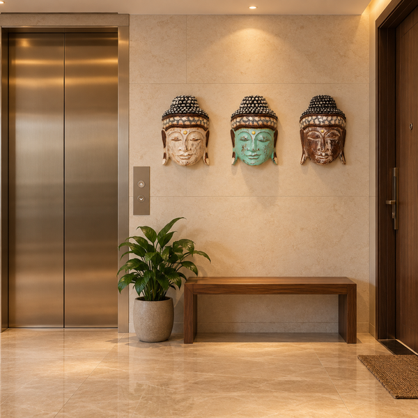 TIMBER KALA'S SET OF THREE DHYANA BUDDHA FACE FOR DECOR