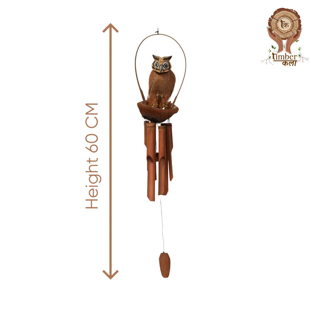TIMBER KALA’S OWL BIG WITH OWLETS CELESTIAL CHIMES FOR OUTDOORS