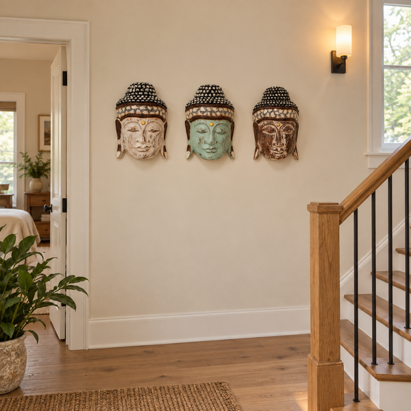 TIMBER KALA'S SET OF THREE DHYANA BUDDHA FACE FOR DECOR