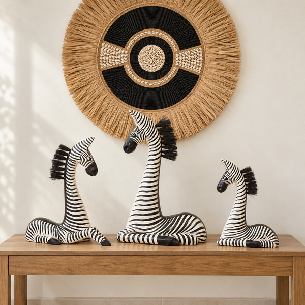 TIMBER KALA'S RESTING ZEBRA WITH GRASS WOOD FUSION FOR DECOR