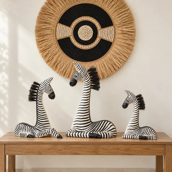 TIMBER KALA'S RESTING ZEBRA WITH GRASS WOOD FUSION FOR DECOR