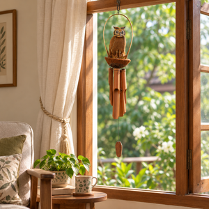 TIMBER KALA’S OWL BIG WITH OWLETS CELESTIAL CHIMES FOR OUTDOORS