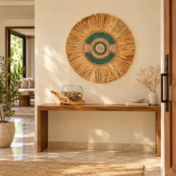 TIMBER KALA'S GLASS ON WOOD BOWL WITH GRASS WOOD FUSION FOR DECOR