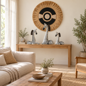 TIMBER KALA'S RESTING ZEBRA WITH GRASS WOOD FUSION FOR DECOR