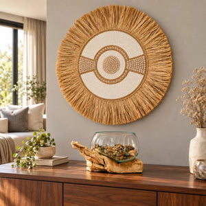 TIMBER KALA'S GLASS ON WOOD BOWL WITH GRASS WOOD FUSION FOR DECOR