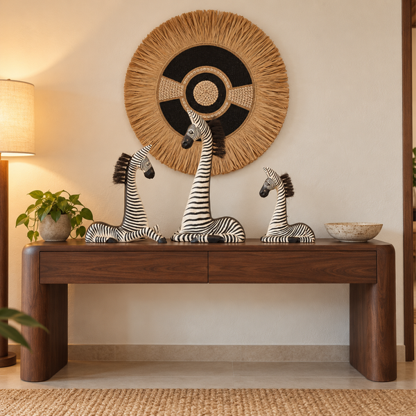 TIMBER KALA'S RESTING ZEBRA WITH GRASS WOOD FUSION FOR DECOR