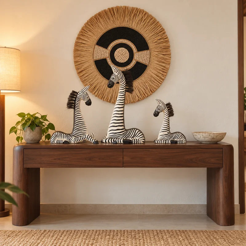 TIMBER KALA'S RESTING ZEBRA WITH GRASS WOOD FUSION FOR DECOR