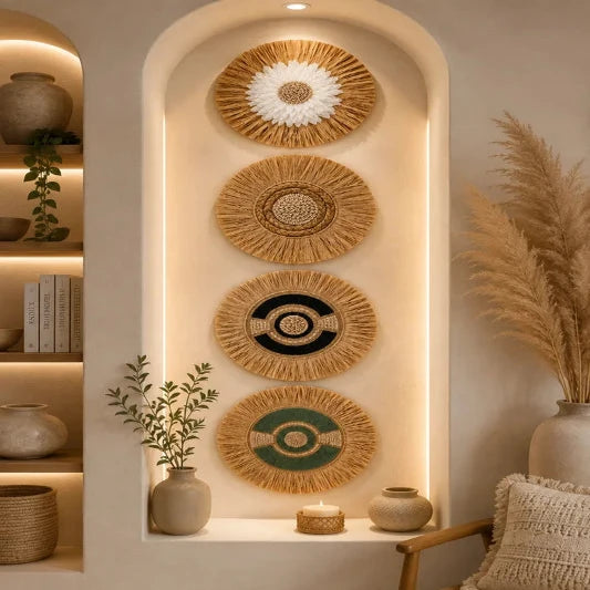 TIMBER KALA'S SET OF FOUR GRASS WOOD FUSIONS FOR DECOR