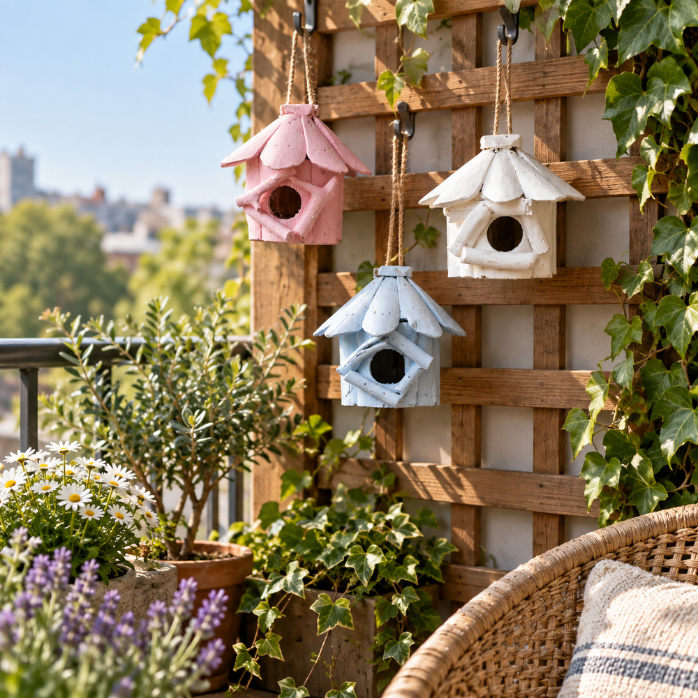 SET OF THREE TIMBER KALA'S SMALL BIRD HOUSES