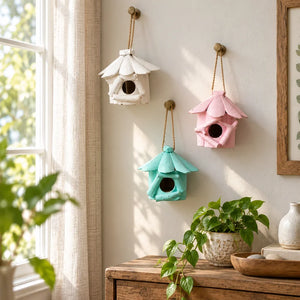 SET OF THREE TIMBER KALA'S SMALL BIRD HOUSES