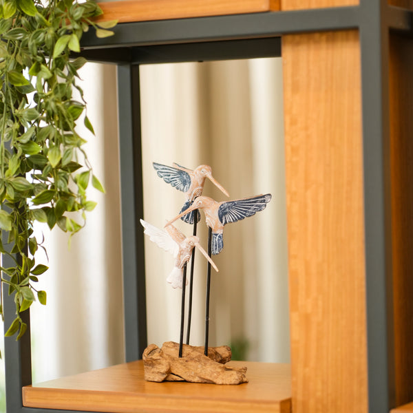 TIMBER KALA'S HUMMING BIRD TRIO ON WOOD FOR DECOR