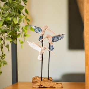 TIMBER KALA'S HUMMING BIRD TRIO ON WOOD FOR DECOR