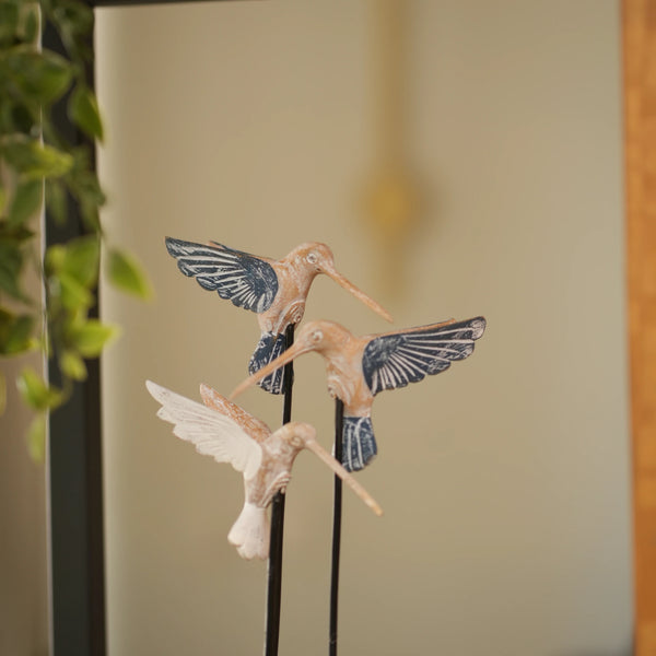 TIMBER KALA'S HUMMING BIRD TRIO ON WOOD FOR DECOR