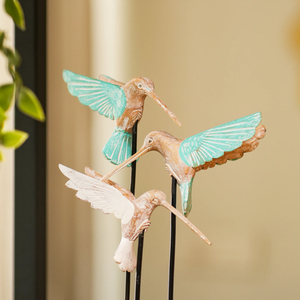 #TurquioseHummingBirdTrioOnWood