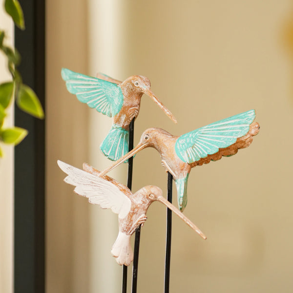 TIMBER KALA'S HUMMING BIRD TRIO ON WOOD FOR DECOR