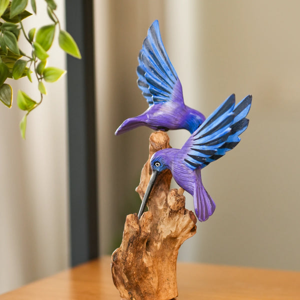 #BlueWingsDoubleHummingBirdOnDriftwood