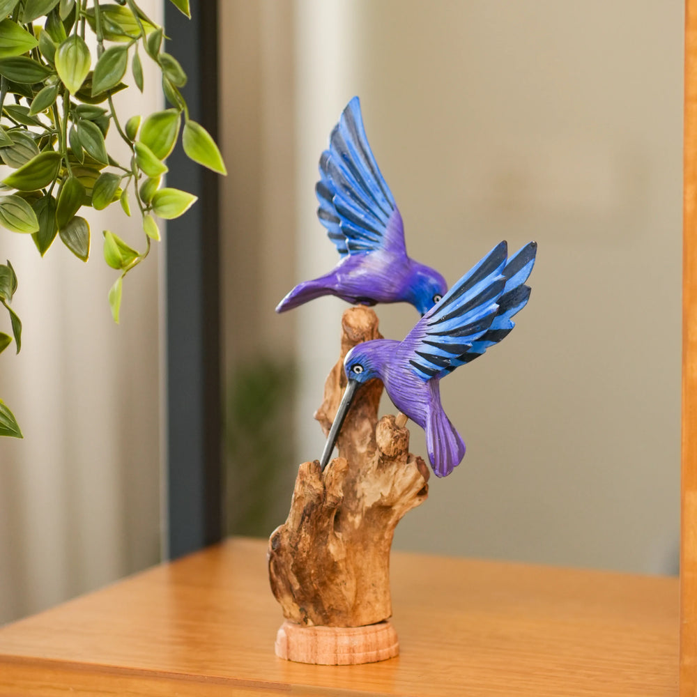 #BlueWingsDoubleHummingBirdOnDriftwood