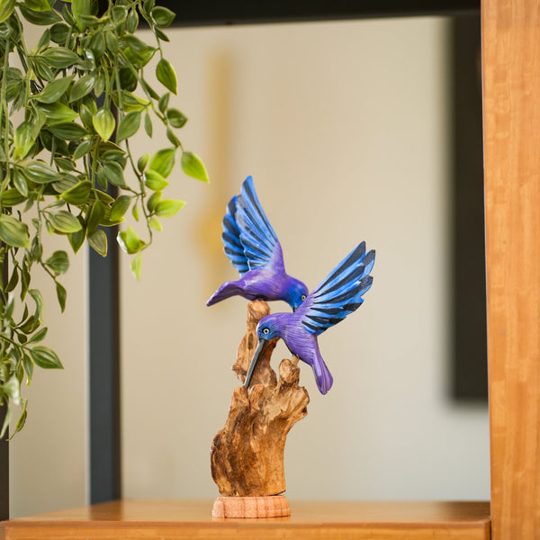 #BlueWingsDoubleHummingBirdOnDriftwood