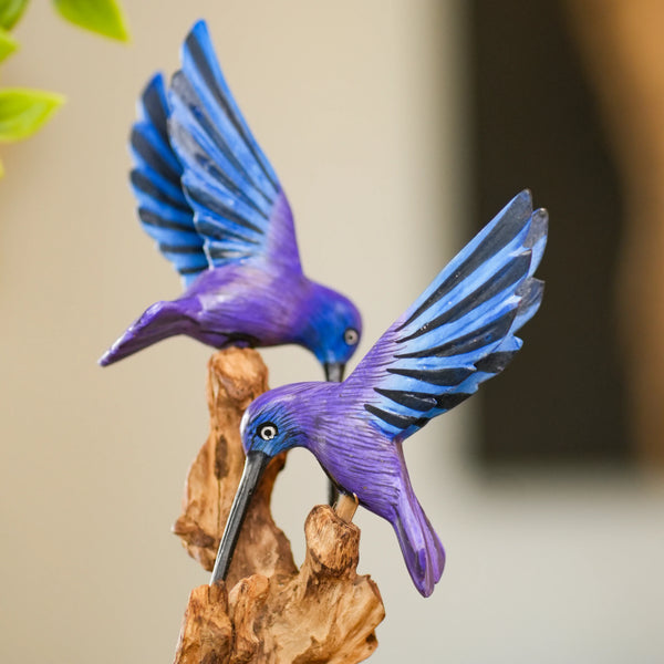 #BlueWingsDoubleHummingBirdOnDriftwood