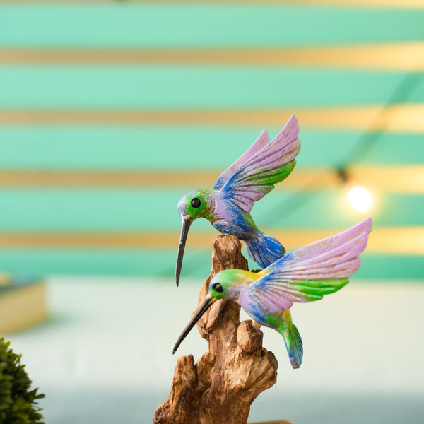 #MulticolorDoubleHummingBirdOnDriftwood