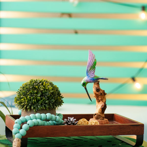  MULTICOLOR HUMMING BIRD ON DRIFTWOOD FOR DECOR