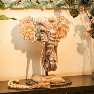 TIMBER KALA'S GANESHA'S HEAD ON STAND FOR DECOR