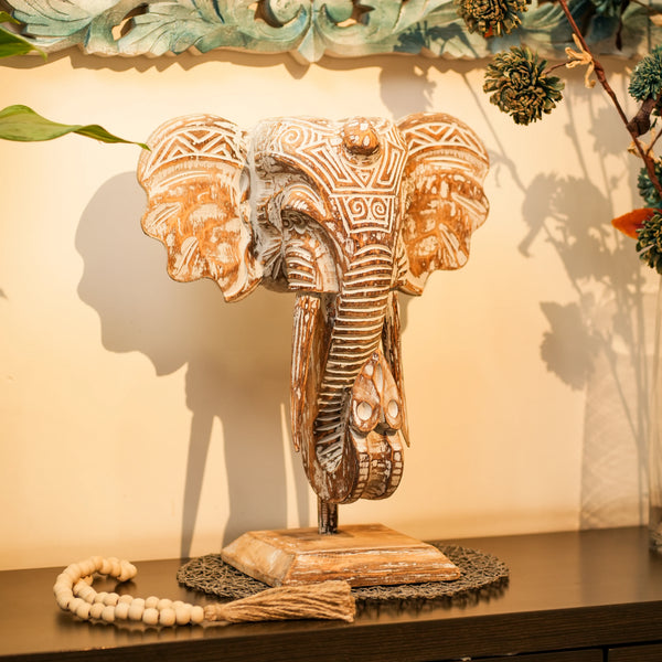 TIMBER KALA'S GANESHA'S HEAD ON STAND FOR DECOR