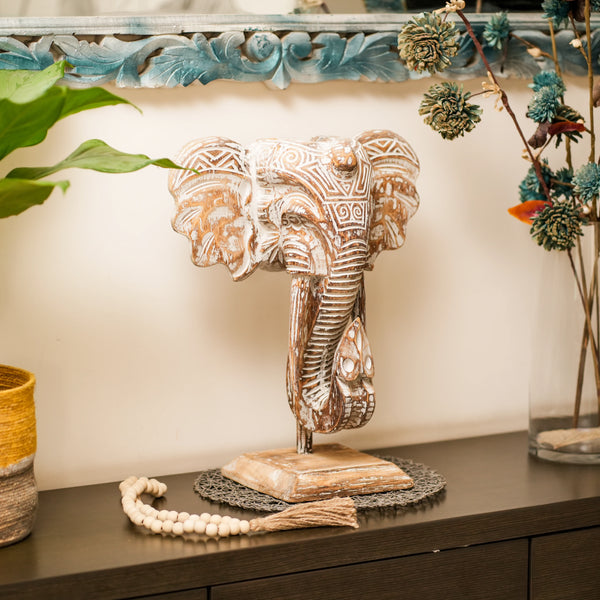 TIMBER KALA'S GANESHA'S HEAD ON STAND FOR DECOR