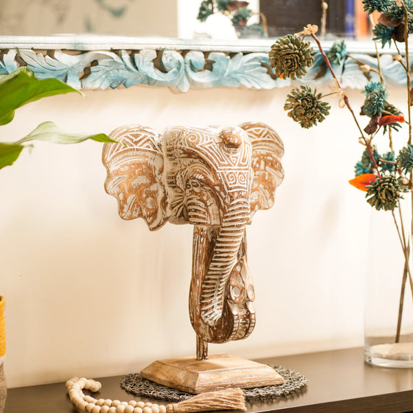 TIMBER KALA'S GANESHA'S HEAD ON STAND FOR DECOR