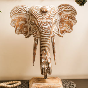 TIMBER KALA'S GANESHA'S HEAD ON STAND FOR DECOR