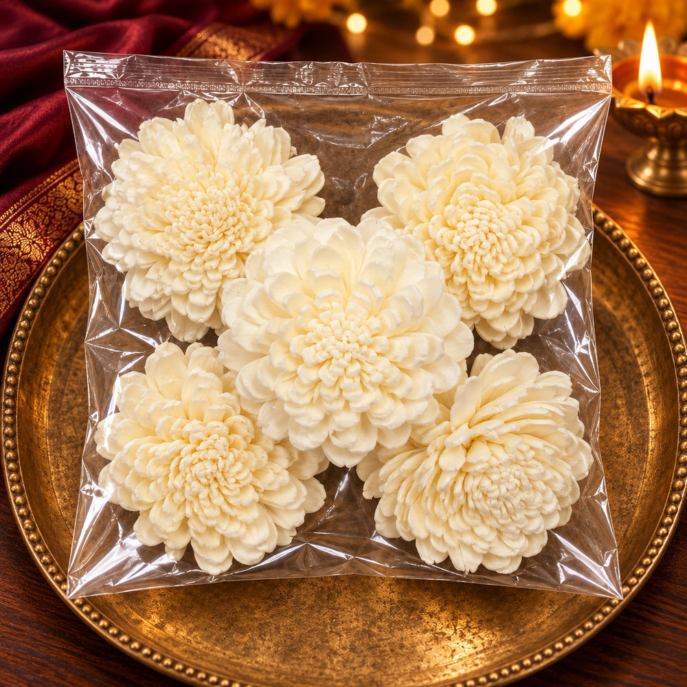 5 WHITE DRY WOODEN FLOWER FOR DECORATION