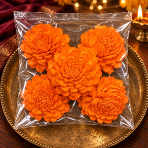 5 ORANGE DRY WOODEN FLOWER FOR DECOR