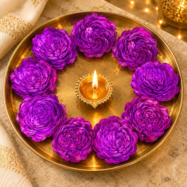 5 PURPLE DRY WOODEN FLOWER FOR DECOR
