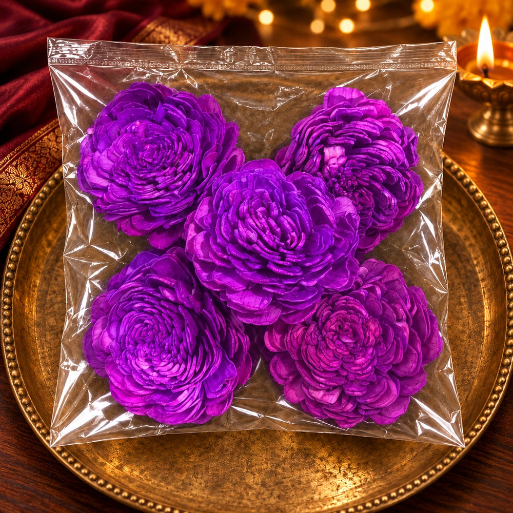 5 PURPLE DRY WOODEN FLOWER FOR DECOR
