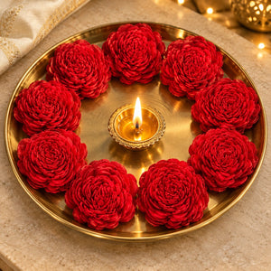 5 RED DRY WOODEN FLOWER FOR DECOR