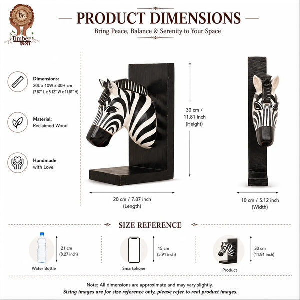 TIMBER KALA'S ZEBRA BOOKENDS FOR DECOR