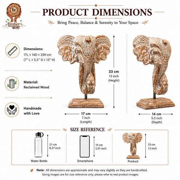 TIMBER KALA'S GANESHA'S HEAD ON STAND FOR DECOR