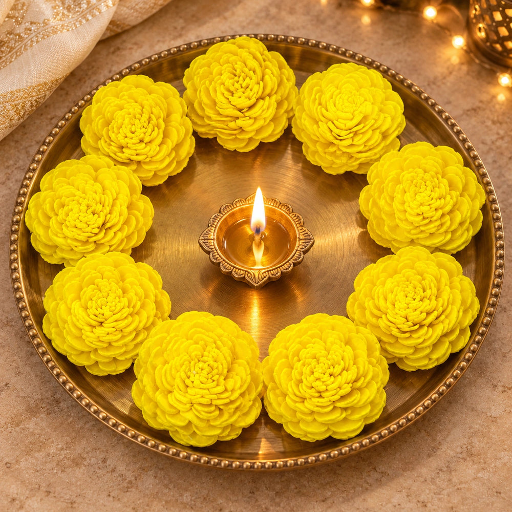 5 YELLOW DRY WOODEN FLOWER FOR DECOR