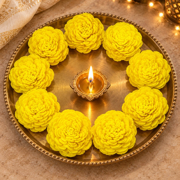 5 YELLOW DRY WOODEN FLOWER FOR DECOR