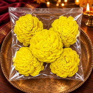 5 YELLOW DRY WOODEN FLOWER FOR DECOR