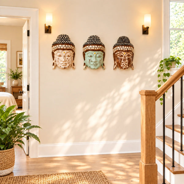 TIMBER KALA'S SET OF THREE DHYANA BUDDHA FACE FOR DECOR