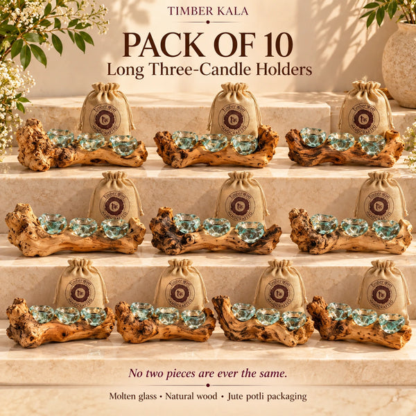 TIMBER KALA'S PACKS OF THREE GLASS STRAIGHT WOOD FIRE FOR GIFTING