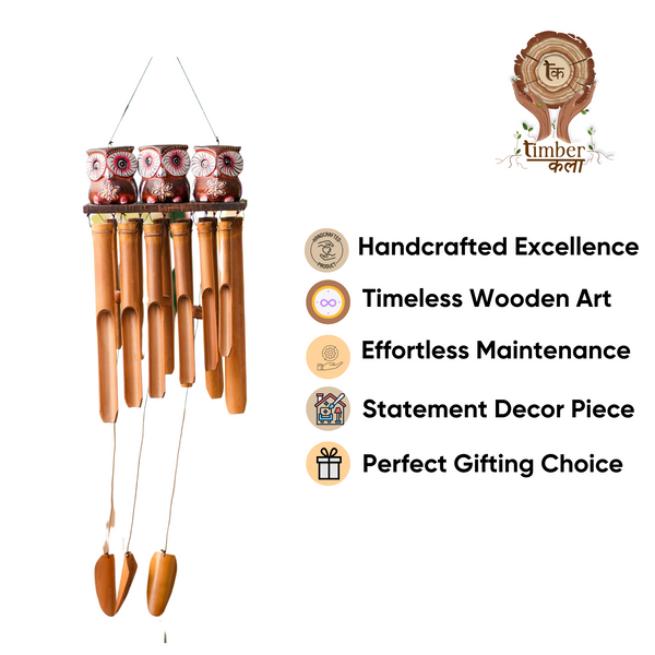 TIMBER KALA’S OWLS 3 CELESTIAL CHIMES FOR OUTDOORS