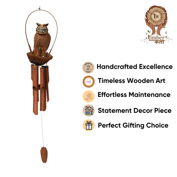 TIMBER KALA’S OWL BIG WITH OWLETS CELESTIAL CHIMES FOR OUTDOORS