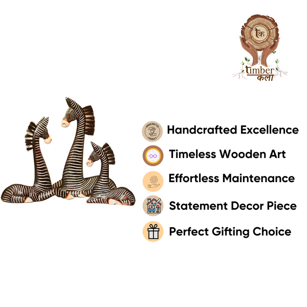 TIMBER KALA'S RESTING ZEBRA HERD FOR DECOR - SET OF 3 PC'S
