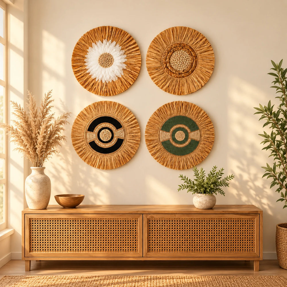 TIMBER KALA'S SET OF FOUR GRASS WOOD FUSIONS FOR DECOR